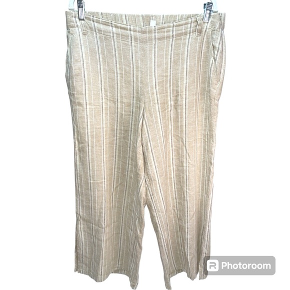 J. Jill Tan Striped Linen Blend Split Hem Wide Leg Cropped Women's Size M - Picture 4 of 13